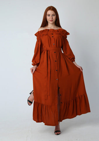 Off Shoulder Linen Dress