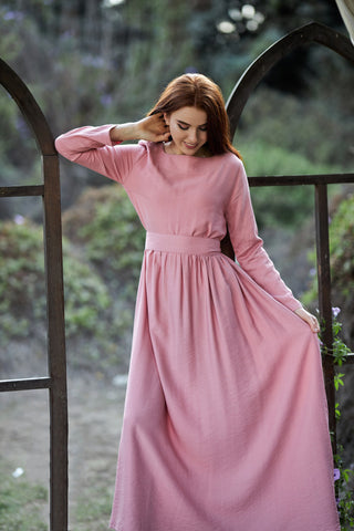 Long sleeve linen dress with separate belt