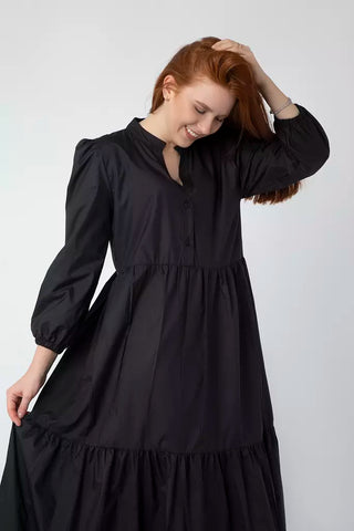 Long Soft Polyester Dress - Black