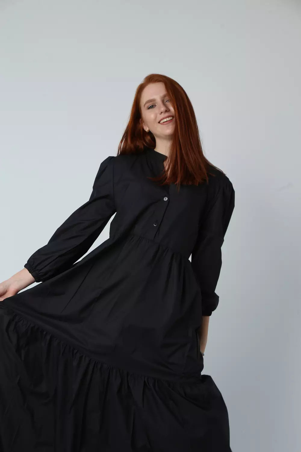 Long Soft Polyester Dress - Black