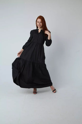 Long Soft Polyester Dress - Black